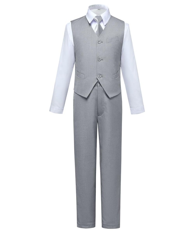 Visaccy Boys Suit,Toddler Kids Boy Light Gray Suit Tuxedo Outfit Vest and Pants Set Size 14 - Image 1